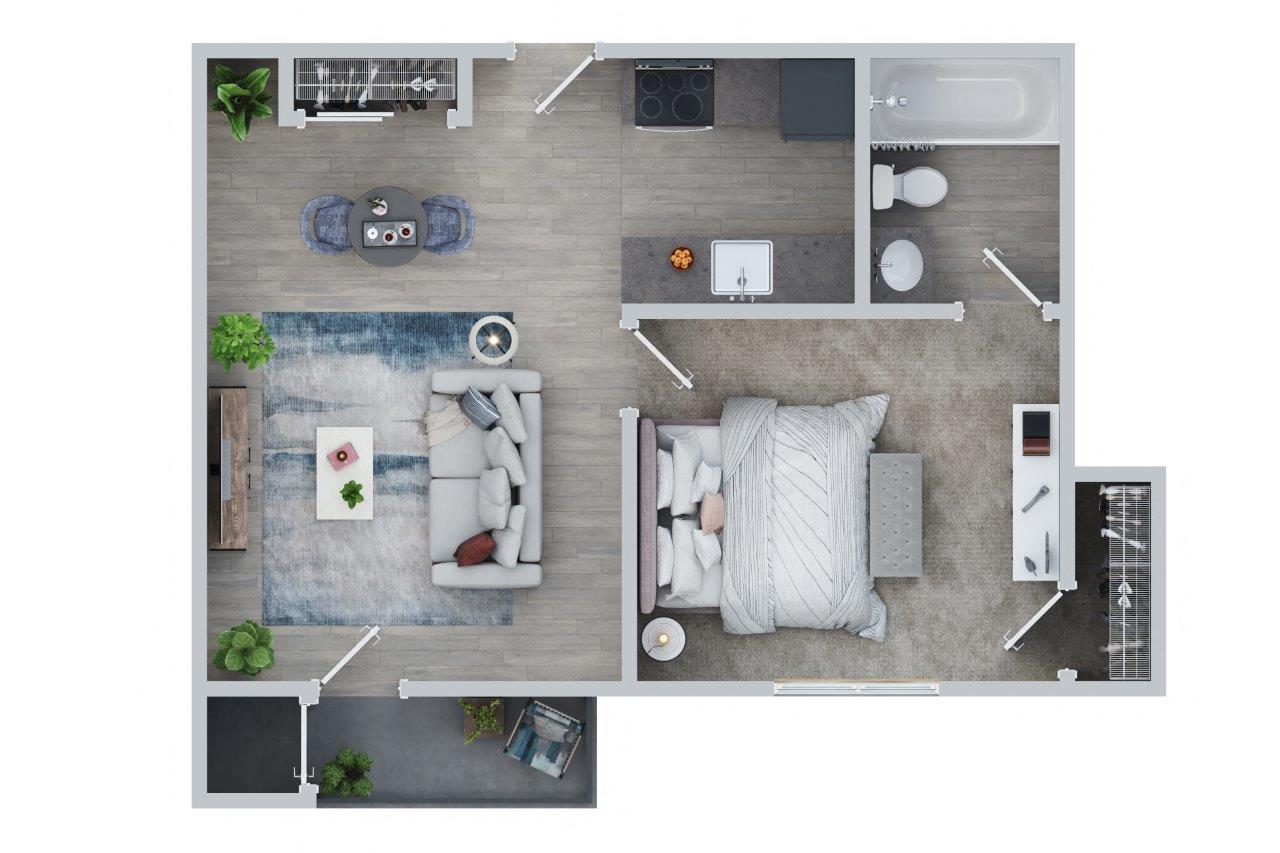 Floor plan for 1 bed, 1 bath, 546 sqft